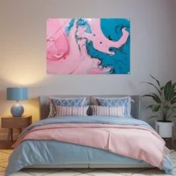 Pink-Blue Abstract Fluid Acrylic Art Wall Art Print Cozy Modern Bedroom Decor