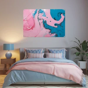 Pink-Blue Abstract Fluid Acrylic Art Wall Art Print Cozy Modern Bedroom Decor