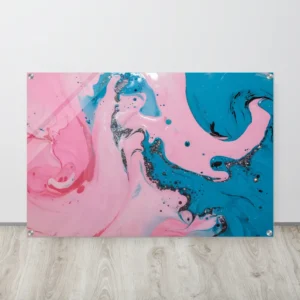 Modern Pink & Blue Abstract Fluid Acrylic Wall Art Print