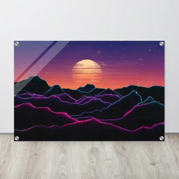 Celestial Neon Landscape Wall Art-Cosmic Synthwave Acrylic Print