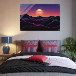 Cozy Bedroom Celestial neon landscape acrylic wall art