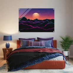 Blue -red purple themed bedroom- neon wall decor