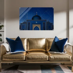 Blue-Gold Geometric Mosque living room Acrylic Wall hanging