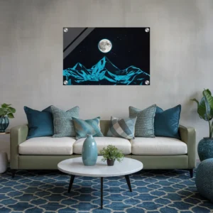 Alternative view of Modern Neon Blue Mountain Night Sky Acrylic Print