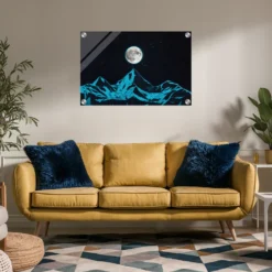 Modern Neon Blue Mountain Night Sky Acrylic Print - Image 6
