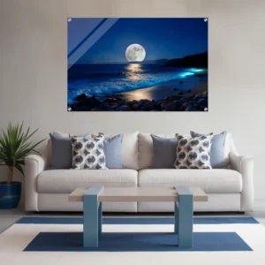 Large Seascape acrylic wall art- minimalist blue-themed living room