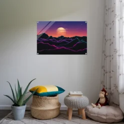 Kids room neon landscape cosmic wall decor