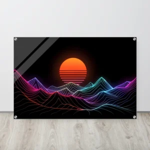 Neon Retro Synthwave Mountain Acrylic Wall Art Print-Modern Digital Decor