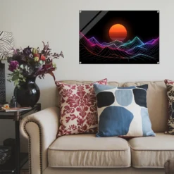 Contemporary Living Display-Neon Retro Synthwave Mountain Acrylic Wall Art Print