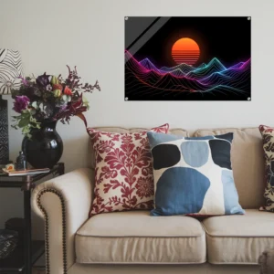 Contemporary Living Display-Neon Retro Synthwave Mountain Acrylic Wall Art Print