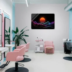 Neon mountain, orange sun spa/salon acrylic wall art