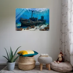 Sunlit ocean wall hanging in kids room