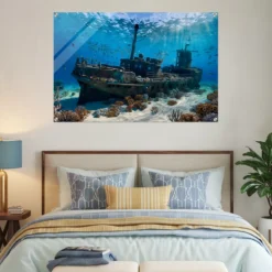 Sunlit Ocean Depths with Shipwreck & Reef  Acrylic Print - Image 7
