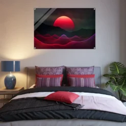 Red Synthwave Abstract Sunrise Acrylic Wall Art-Cozy Bedroom