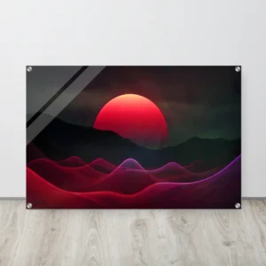 Red Synthwave Abstract Sunrise Acrylic Wall Art Print