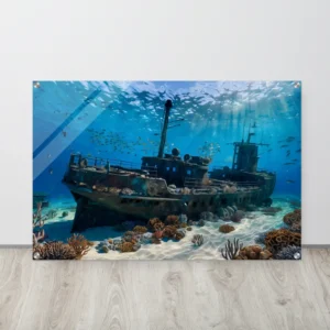 Sunlit Ocean Depths with Shipwreck &Reef Acrylic Print