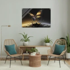 3D Water Droplet Butterfly Acrylic Lounge, Gaming Room Wall Decor