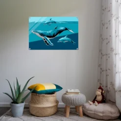 Whale and dolphins acrylic wall art kids room
