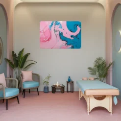 Abstract blue-pink fluid acrylic art print spa/massage room wall decor