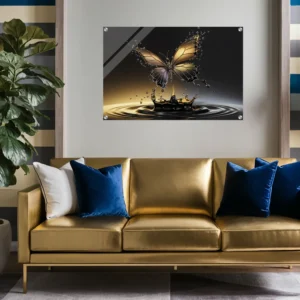 Water droplet butterfly acrylic art for Gold, Blue Black themed living room