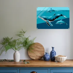 Blue marine life wall art for kitchen