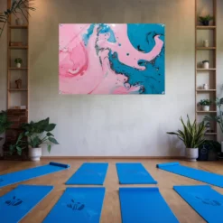 Yoga room wall decor with abstract blue-pink fluid art acrylic print