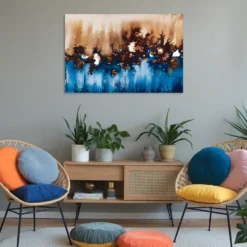 Leisure room wall decoration featuring abstract blue brown aluminum print