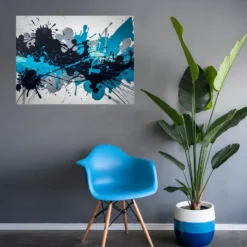 Outdoor blue gray splash art metallic wall hanging
