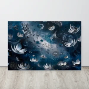 Abstract Blue and Silver Floral Metal Wall Art Print