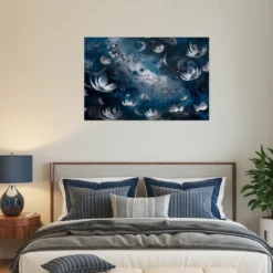 Abstract blue silver floral showcase minimalistic bedroom wall decor