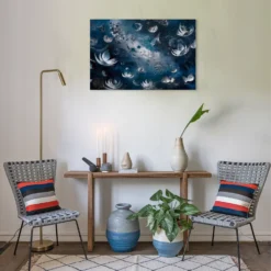 Blue silver abstract floral wall hanging leisure room