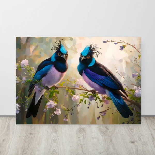 Duo blue and purple exotic birds metal print wall art