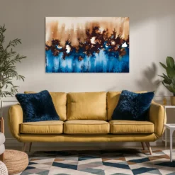Small living room decor -blue brown abstract wall hanging