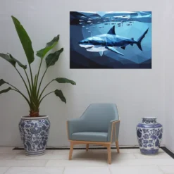 Blue lounge room bull shark wall art