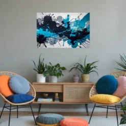 Blue gray splash art lounge room wall decoration