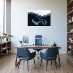 Minimalistic blue office decor topographic map metallic wall hanging
