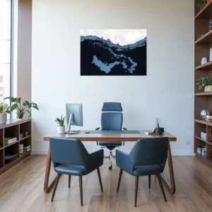 Minimalistic blue office decor topographic map metallic wall hanging