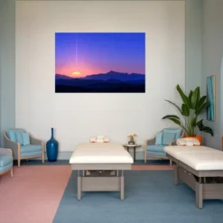 Blue orange soothing sunset on spa room wall