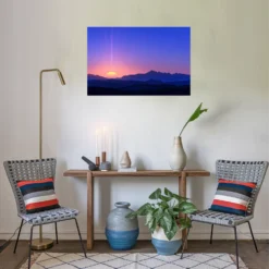 Orange blue sunset landscape aluminum print chill room wall art