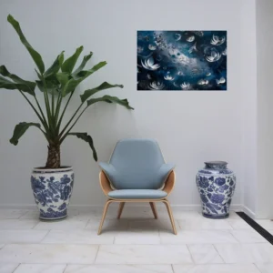 Abstract metallic blue flower art outdoor