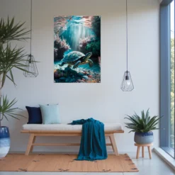 Waiting room acrylic wall art swimming turtle