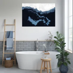 Blue white bathroom wall decor topographic map metal-print