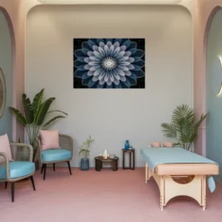 Blue white floral wall hanging spa room decor