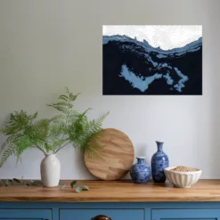 Blue map art kitchen wall