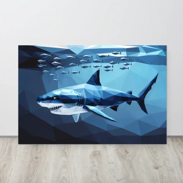 Geometric bull shark wall art metal print -blue deep sea scenes decor