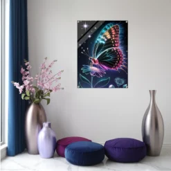 Butterfly flower wall art showcase interior setting