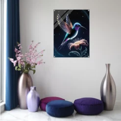 Celestial hummingbird floral acrylic wall decoration indoor display