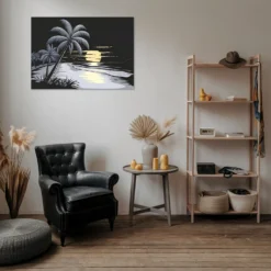 Serene coastal sunset scene artwork hallway