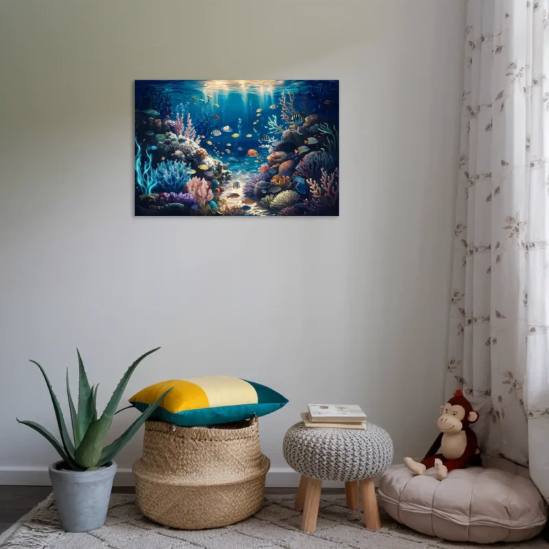 Colorful coral reef and fish wall decor for kids room