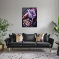 Purple-black cosmic floral acrylic wall art modern living room